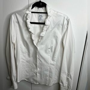 Brooks Brothers ruffled collared shirt gem buttons